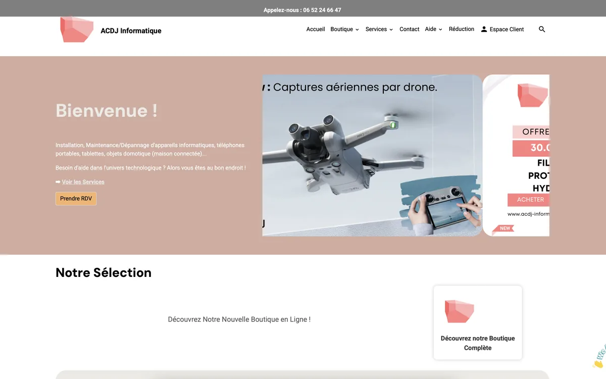 Ancienne page d’accueil du site ACDJ Informatique avant sa refonte